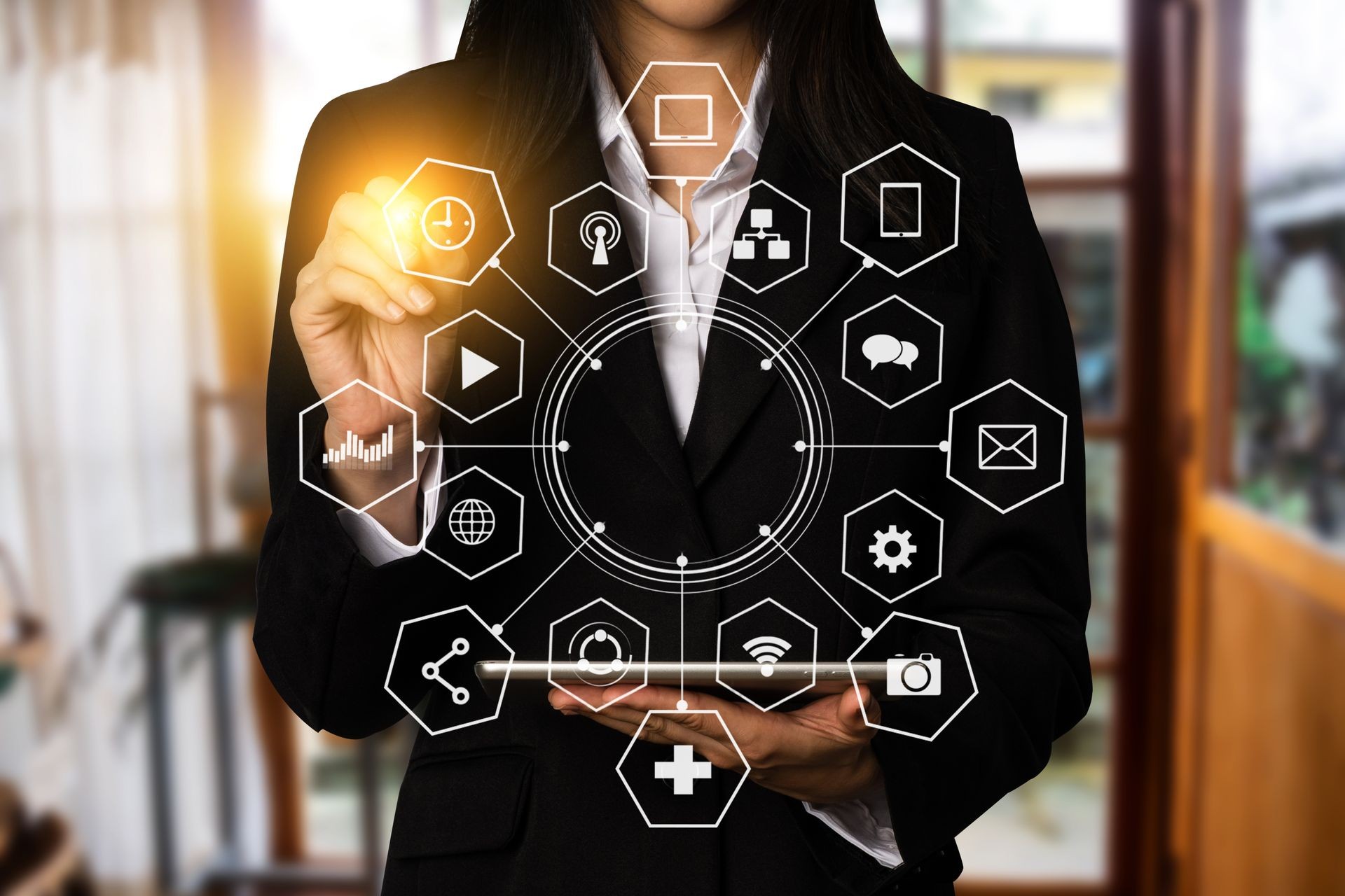 Businessman working with smart phone and laptop and digital tablet computer in office with digital marketing media in virtual icon. Businessman working with smart phone and laptop and digital tablet computer in office with digital marketing media in virtual icon.